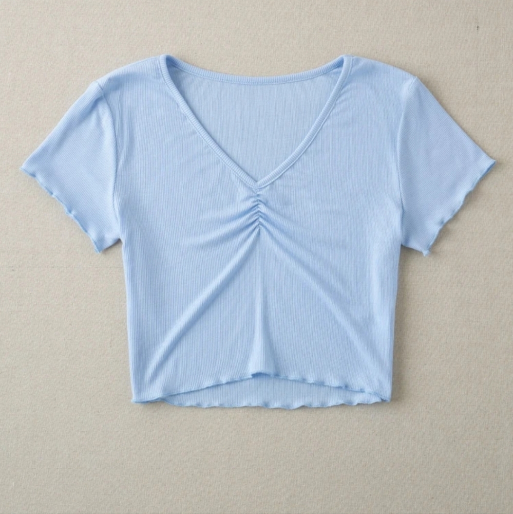 Ruched Blue Crop Top